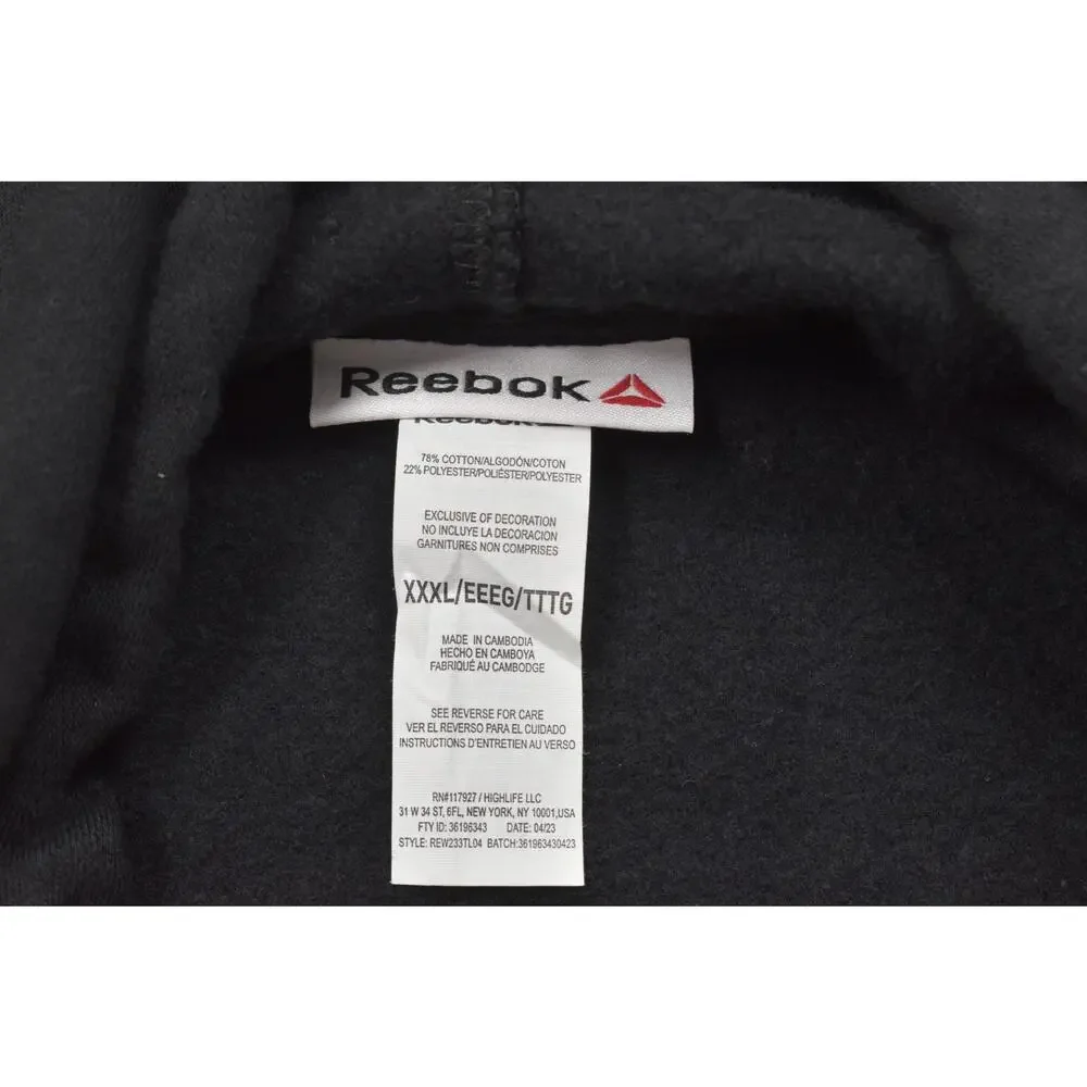 Reebok Men's Black Hoodie Sweatshirt Graphic Logo Cotton Blend Fleece 3XL